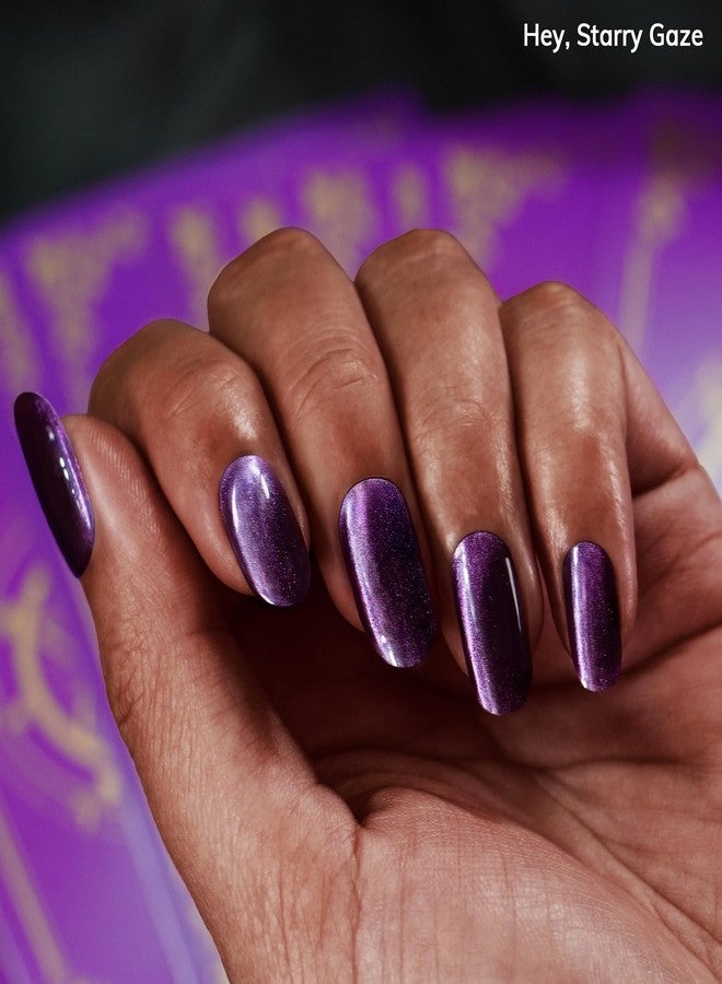 Heyhae Semi Cured Gel Nail Strips | No LED Lamp Needed | Fall, Purple, Cat-Eye | Easy Apply & Remove, Salon Quality | Includes 28 Strips, 1 Prep Pads, Nail File & Wooden stick - Hey, Starry Gaze - Image 5